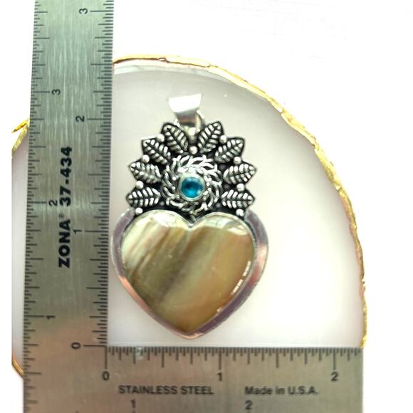 925 Sterling Jasper & Blue Topaz  Heart  Pendant - Picture 4 of 5